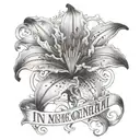 a mourning lily, its petals cascading down to form a delicate, gothic font that spelled out the words "In Memoriam" tattoo design idea