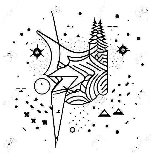 A mesmerizing tattoo of a mountain range with constellations forming in the sky then space tattoo design idea