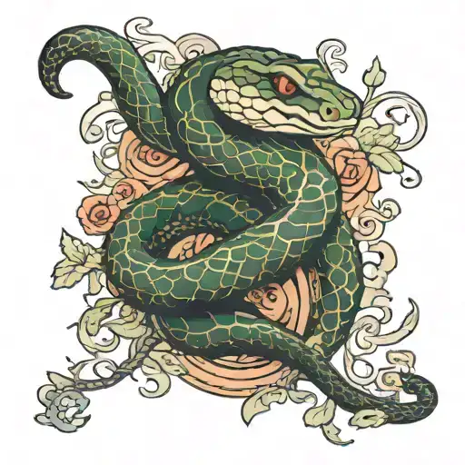 a snake coils around a broken wine glass tattoo design idea