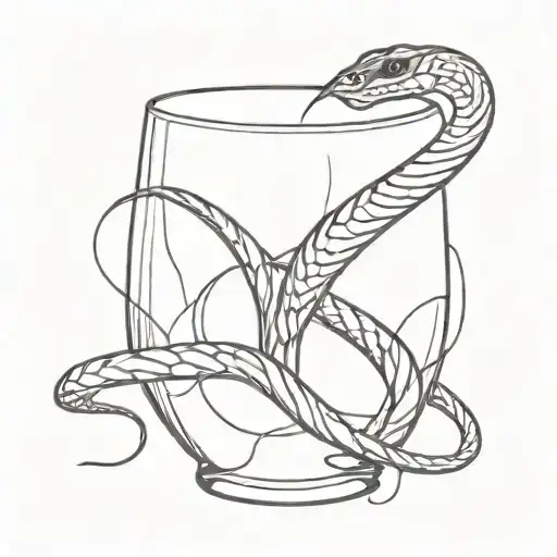 a snake coils around a broken wine glass tattoo design idea
