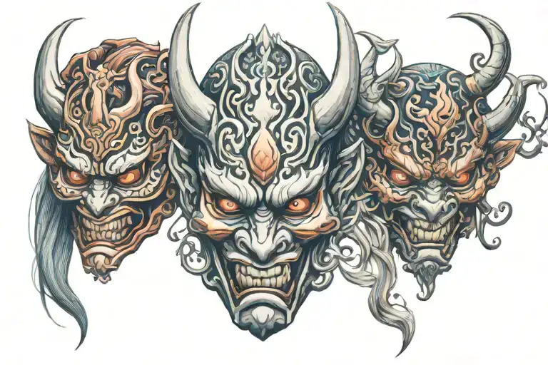 Oni Masks together tattoo design idea