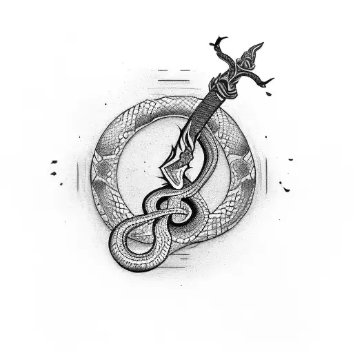 A black arts inspired tattoo featuring a snake wrapped around a sword tattoo design idea