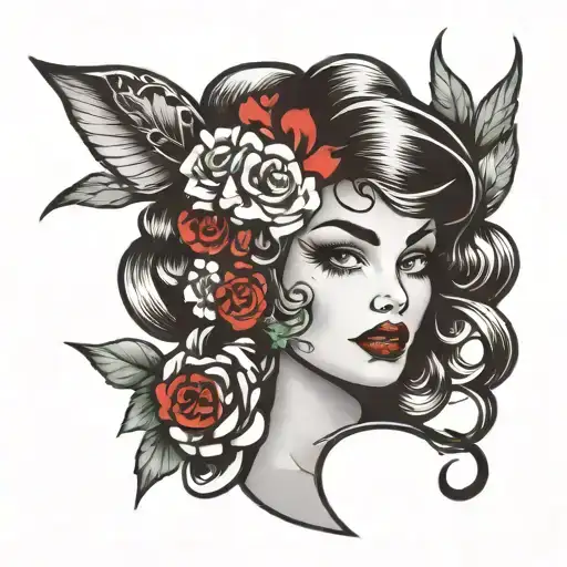 pin up face tattoo design idea