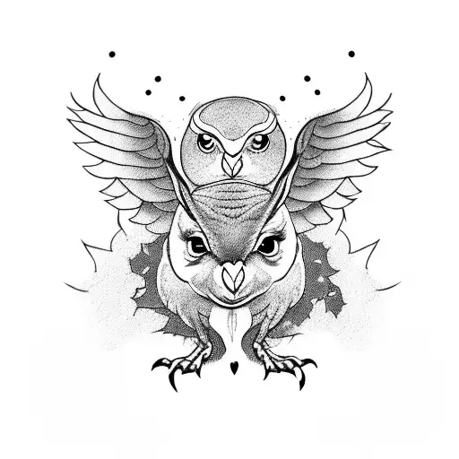 on top (lamb + crow) & in the middle (rabbit + phoenix) & below (owl + turtle) tattoo design idea