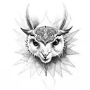 left Lamb and Crow & in the middle Rabbit and Phoenix & below Owl and Turtle tattoo design idea