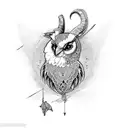 left Lamb and Crow & in the middle Rabbit and Phoenix & below Owl and Turtle tattoo design idea