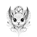 on top (lamb + crow) & in the middle (rabbit + phoenix) & below (owl + turtle) tattoo design idea