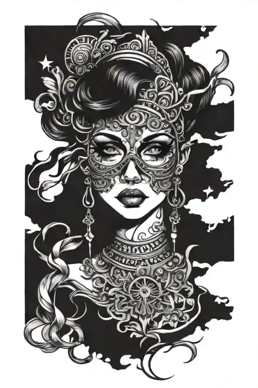 a tattoo design that depicts Themis whose eyes are covered by a banknote tattoo design idea