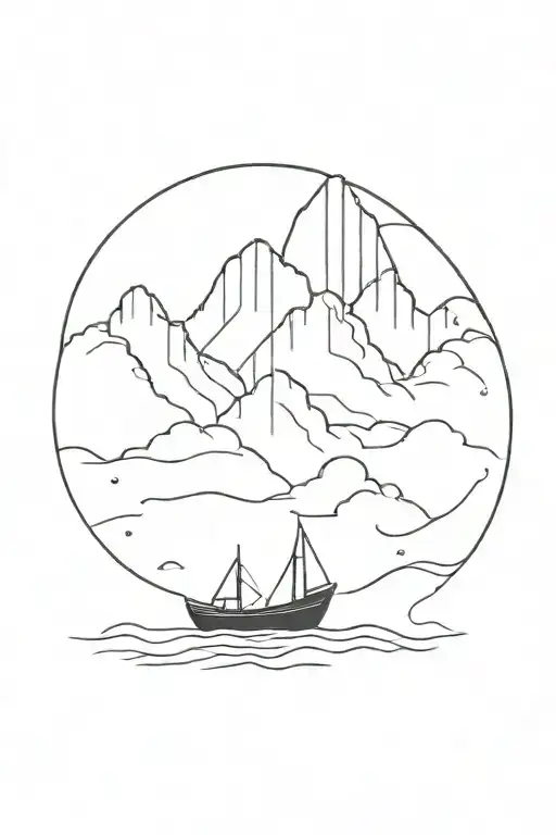 1 boat and northern lights shining. Without frame tattoo design idea