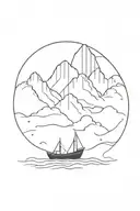 1 boat and northern lights shining. Without frame tattoo design idea