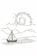1 boat and northern lights shining. Without frame tattoo design idea