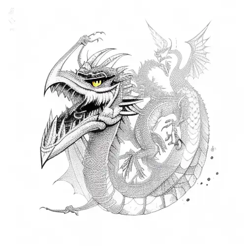 a crow and a dragon in cyberpunk world tattoo design idea