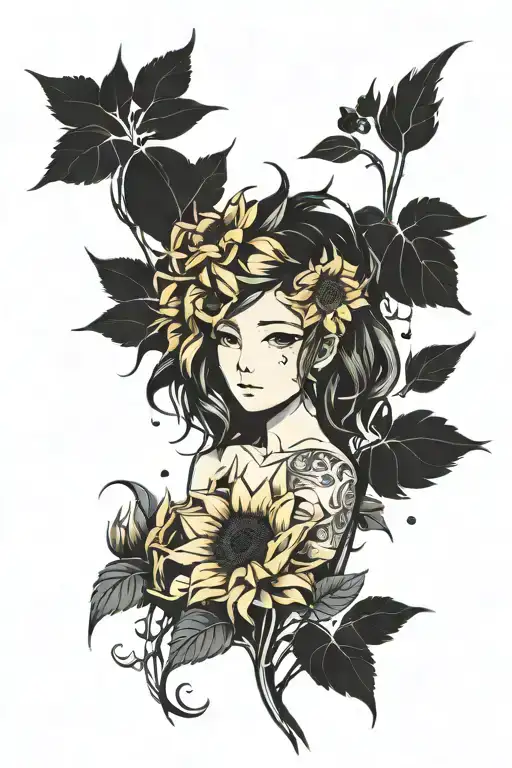 sunflower snapdragon flowers tattoo design idea