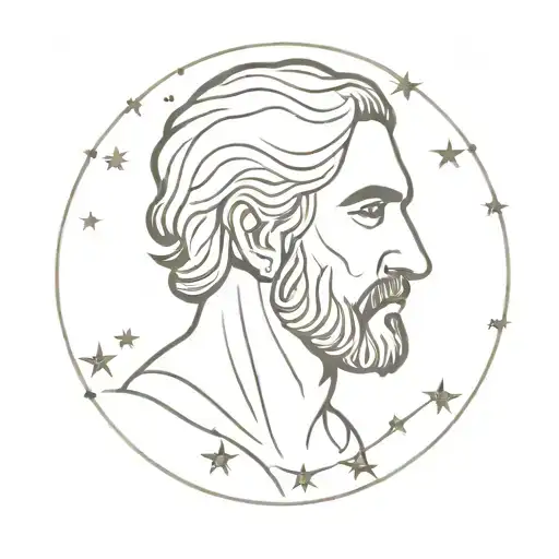 Odysseus's head surrounded by stars tattoo design idea