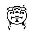 a small, minimalist illustration of a grumpy creature with a round body, sharp teeth, and furrowed eyebrows. tattoo design idea