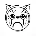 a small, minimalist illustration of a grumpy creature with a round body, sharp teeth, and furrowed eyebrows. tattoo design idea