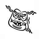 grumpy creature with a round body, sharp teeth, and furrowed eyebrows.  tattoo design idea