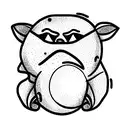 grumpy creature with a round body, sharp teeth, and furrowed eyebrows.  tattoo design idea