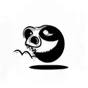 grumpy creature with a round body, sharp teeth, and furrowed eyebrows.  tattoo design idea