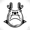 grumpy creature with a round body, sharp teeth, and furrowed eyebrows.  tattoo design idea