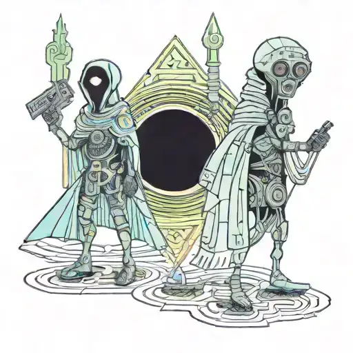 two aliens having a Mexican stand off with ray guns wearing ponchos tattoo design idea