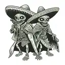 two aliens having a Mexican stand off with ray guns wearing ponchos  tattoo design idea