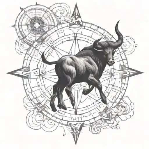 aries and taurus zodiac signs combined with a compass tattoo design idea