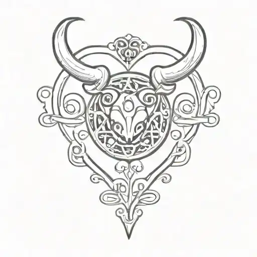 Taurus and Aries symbol tattoo. the zodiac signs are combined. the letter J is incorporated with both signs. hearts  tattoo design idea