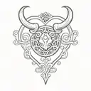 Taurus and Aries symbol tattoo. the zodiac signs are combined. the letter J is incorporated with both signs. hearts  tattoo design idea