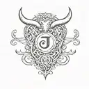 Taurus and Aries symbol tattoo. the zodiac signs are combined. the letter J is incorporated with both signs. hearts  tattoo design idea
