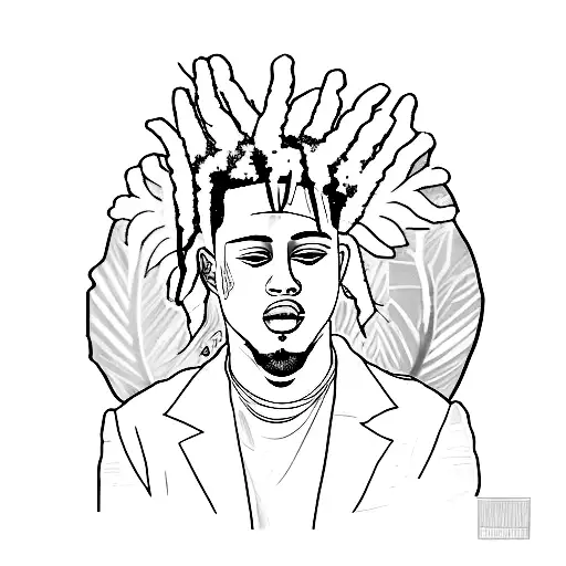 Illustration of xxxtentacion's face with a paintbrush tattoo design idea