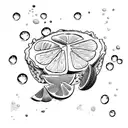 Citrus Slice: Depict a vibrant citrus fruit slice (e.g., lemon, lime, orange) with droplets of juice and zest flying off tattoo design idea