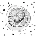 Citrus Slice: Depict a vibrant citrus fruit slice (e.g., lemon, lime, orange) with droplets of juice and zest flying off tattoo design idea