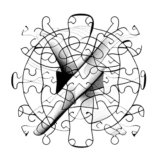 single piece of puzzle with sunset in it tattoo design idea