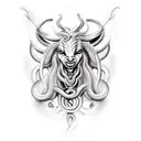 baphomet de corpo inteiro com rosto feminino sorriso diabólico com cabelo de medusa  tattoo design idea