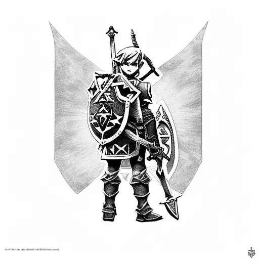 the legend of zelda link with master sword tattoo design idea
