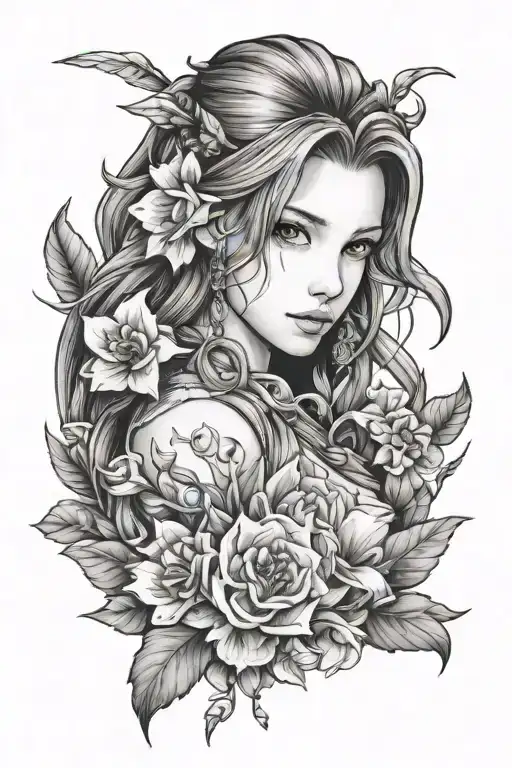 Aerith Gainsborough with flower tattoo design idea