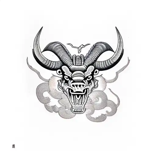 ram head, crocodile body tattoo design idea