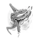 Fish tail and ram head, crocodile body tattoo design idea