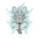 Fish tail and ram head, crocodile body tattoo design idea