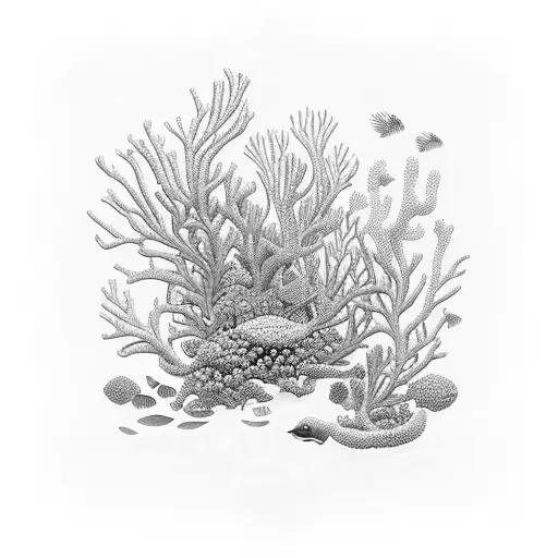 Underwater garden with colorful coral and marine life tattoo design idea