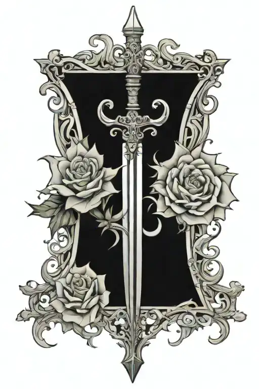 sword and cross surrounded by filagree design  tattoo design idea