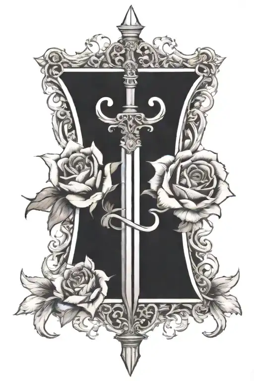 bible with tulips and a sword and shield cross royalty tattoo design idea