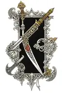 sword and cross surrounded by filagree design  tattoo design idea