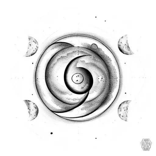 Moon phases in a spiral galaxy tattoo design idea