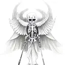 Full body grim reaper with wings and scythe tattoo design idea