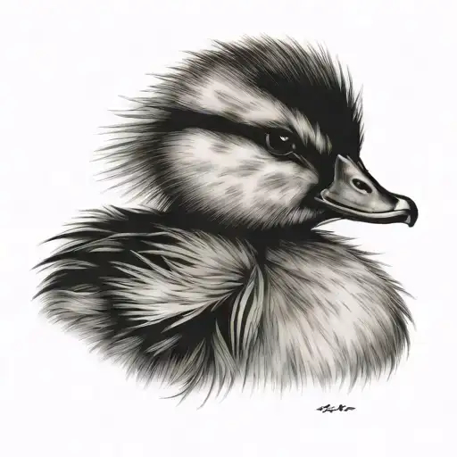 fluffy duckling sitting tattoo design idea