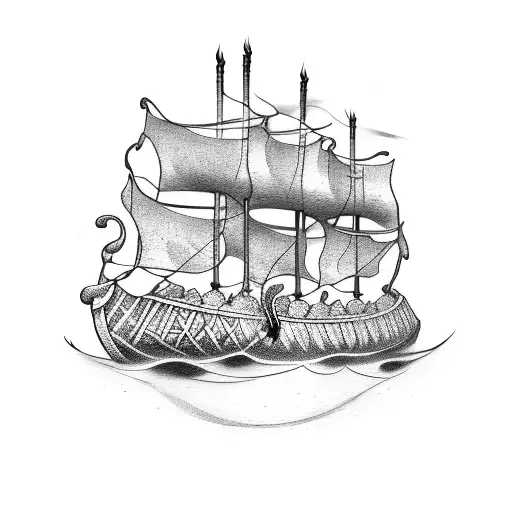 3 viking ships on fire  tattoo design idea