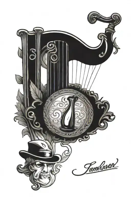 Irish harp and jameson whiskey bottle tattoo design idea