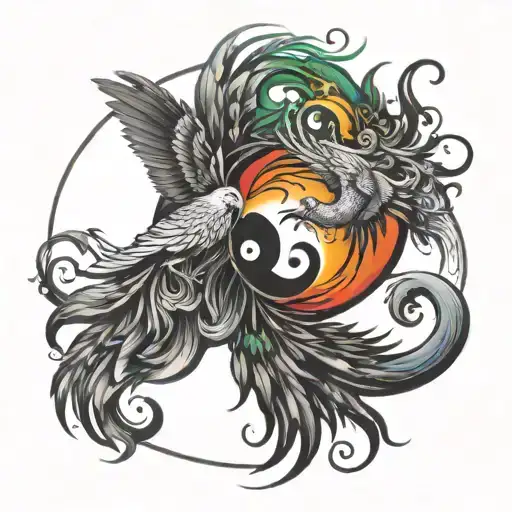 Phoenix and Ying Yang and rainbow tattoo design idea